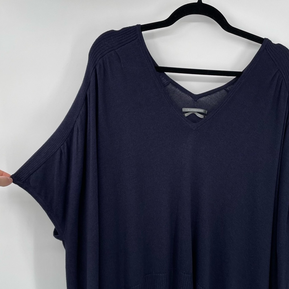 Anthropologie Navy Blue Poncho Sweater. Linen Blend - Picture 2 of 9
